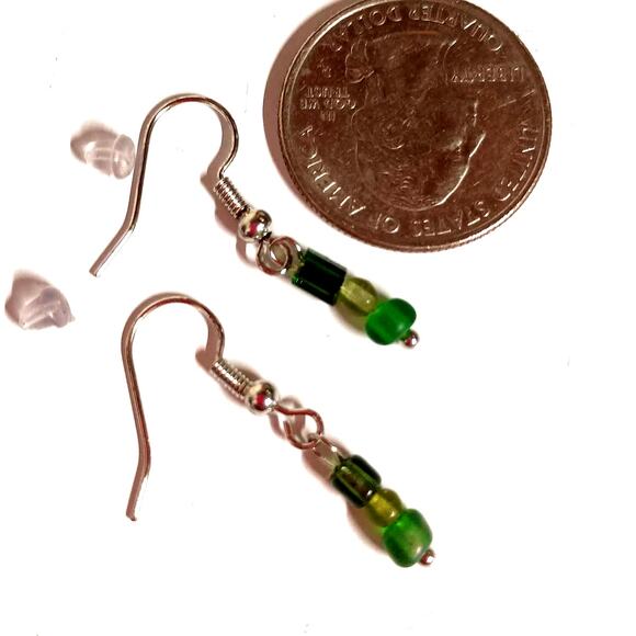 NEW Handmade Triple Bead Dangle Earrings - Green, 1-Inch Drop - Picture 3 of 3